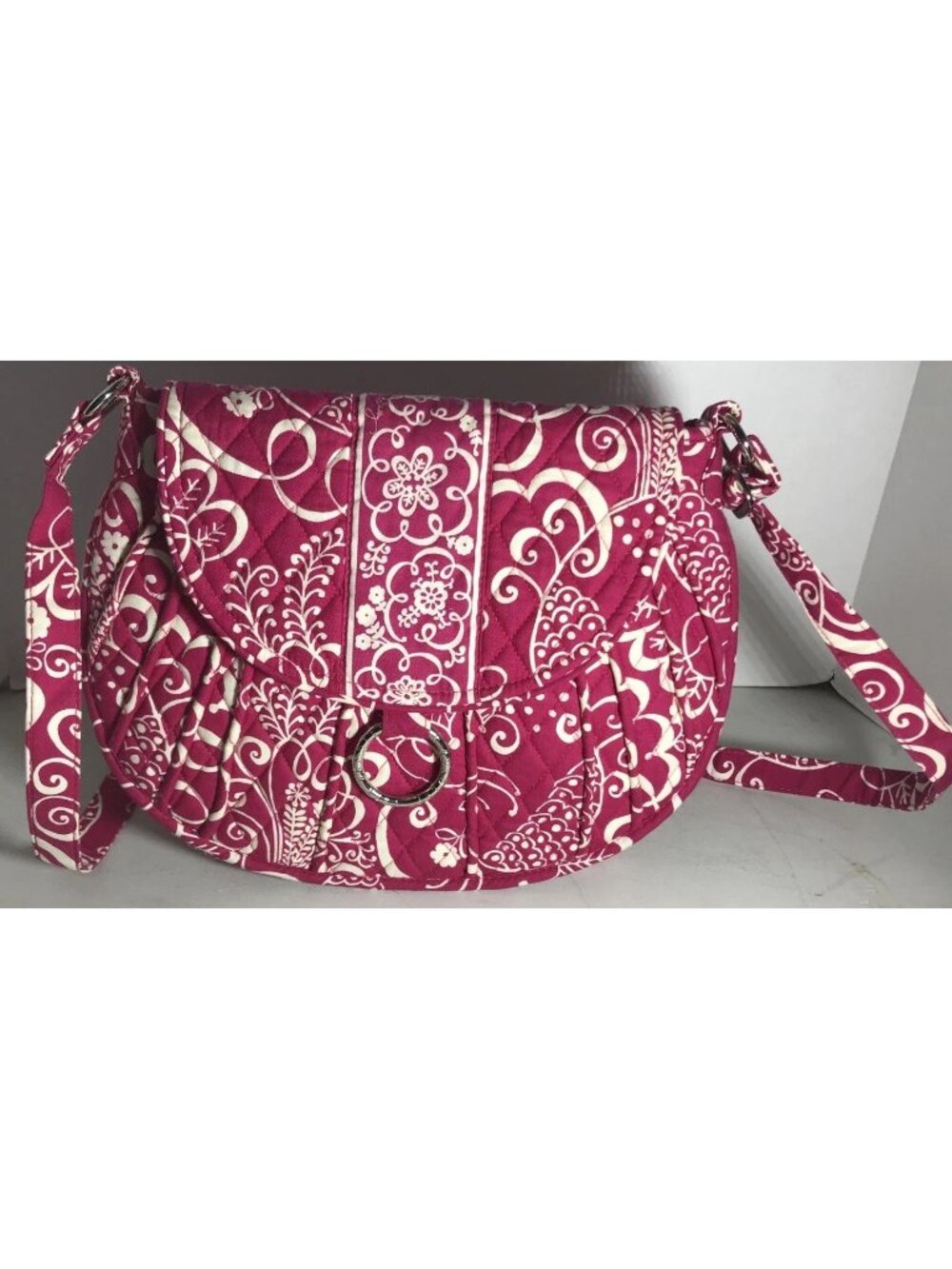 VERA BRADLEY Saddle Up Shoulder Bag 11" X 14" Pink “Twirly Birds” RETIRED Print